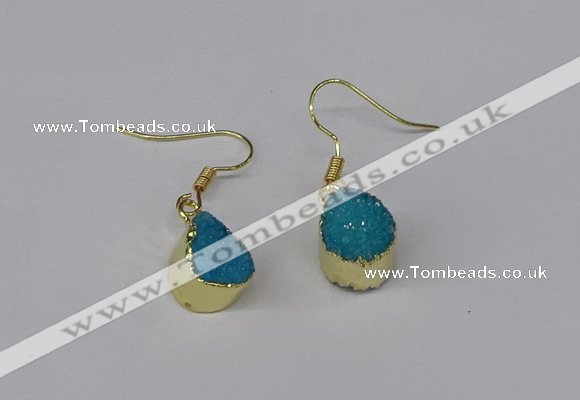 NGE246 10*12mm teardrop druzy agate gemstone earrings wholesale