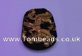 NGP2025 40*55mm carved gold plated matte black obsidian pendants