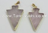 NGP3038 20*35mm – 25*40mm arrowhead rose quartz pendants