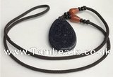 NGP5615 Blue goldstone flat teardrop pendant with nylon cord necklace