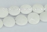 CAA01 15.5 inches 14mm faceted coin white agate gemstone beads