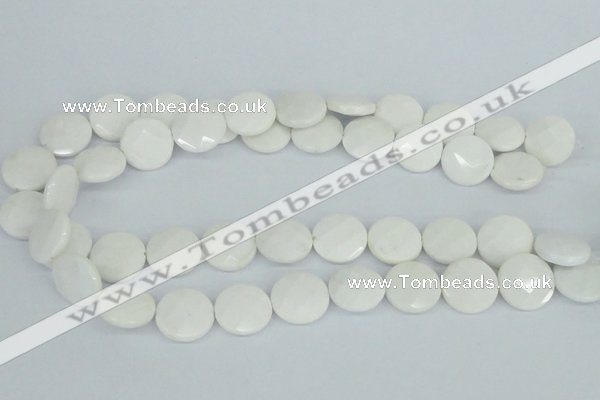 CAA02 15.5 inches 18mm faceted coin white agate gemstone beads