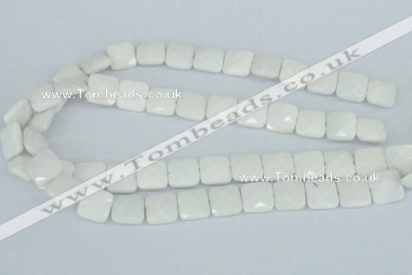 CAA05 15.5 inches 14*14mm faceted square white agate gemstone beads