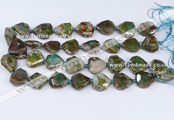 CAA1137 18*20mm - 25*35mm faceted freeform dragon veins agate beads