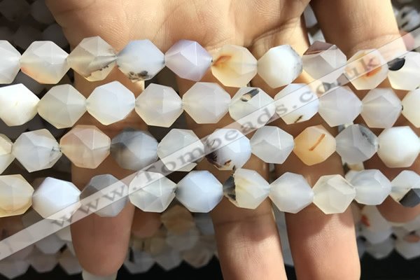 CAA1232 15.5 inches 10mm faceted nuggets matte dendritic agate beads