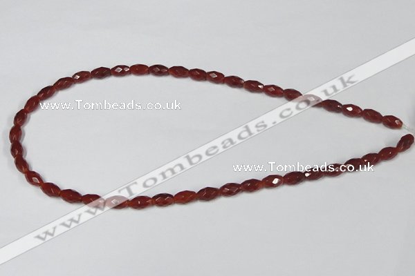 CAA124 15.5 inches 6*10mm faceted rice red agate gemstone beads