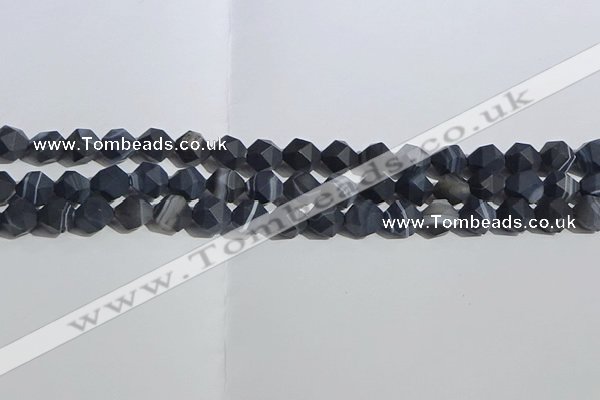 CAA1243 15.5 inches 8mm faceted nuggets matte black line agate beads