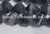 CAA1244 15.5 inches 10mm faceted nuggets matte black line agate beads