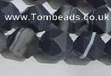 CAA1245 15.5 inches 12mm faceted nuggets matte black line agate beads