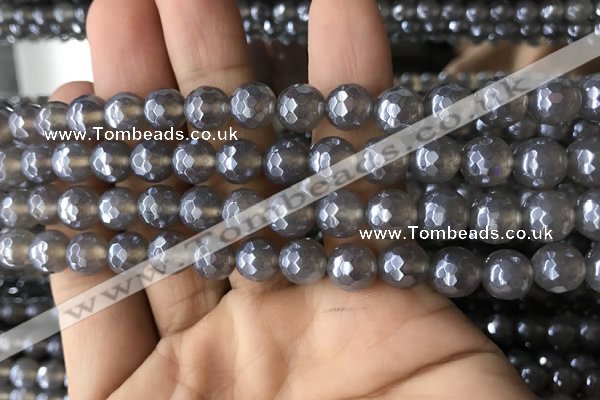 CAA1261 15.5 inches 8mm faceted round AB-color grey agate beads