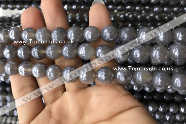 CAA1262 15.5 inches 10mm faceted round AB-color grey agate beads