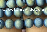 CAA1277 15.5 inches 6mm round matte plated druzy agate beads