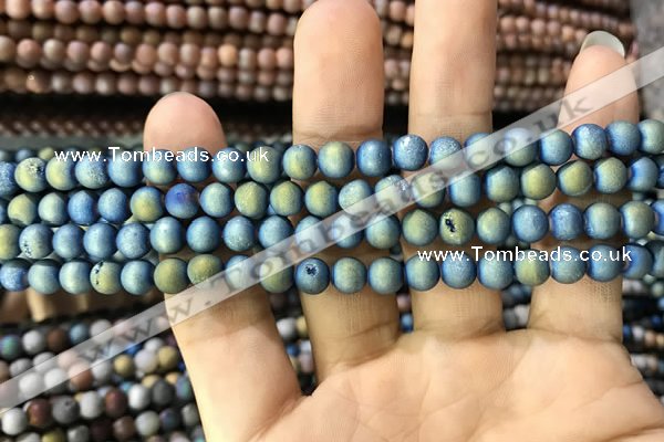 CAA1277 15.5 inches 6mm round matte plated druzy agate beads