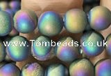 CAA1278 15.5 inches 6mm round matte plated druzy agate beads