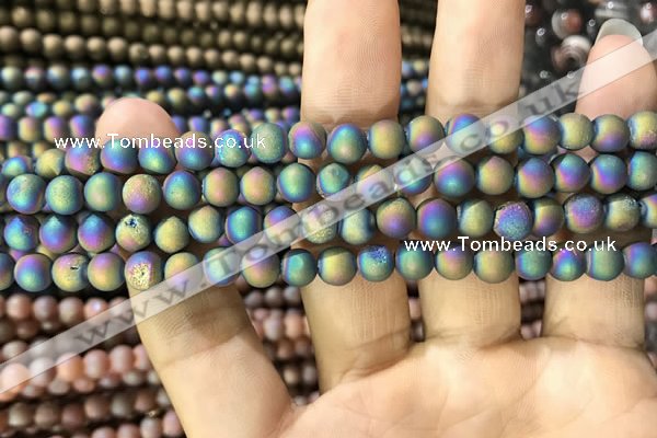 CAA1278 15.5 inches 6mm round matte plated druzy agate beads