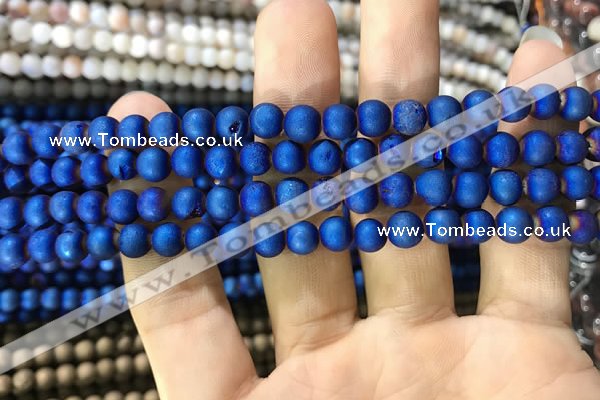 CAA1279 15.5 inches 6mm round matte plated druzy agate beads