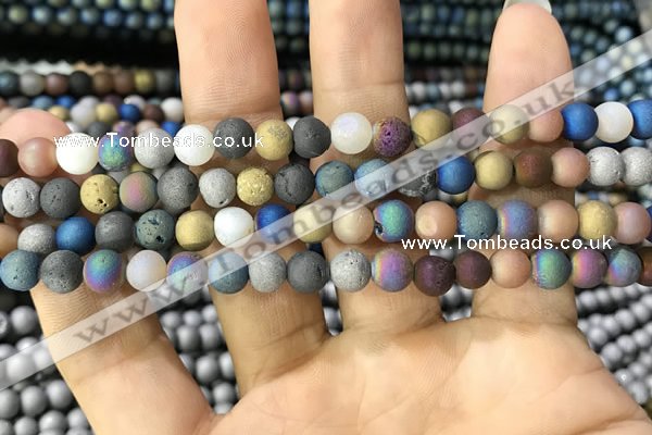 CAA1281 15.5 inches 6mm round matte plated druzy agate beads