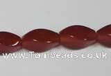 CAA129 15.5 inches 8*16mm twisted rice red agate gemstone beads