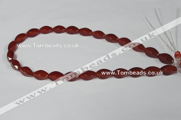 CAA129 15.5 inches 8*16mm twisted rice red agate gemstone beads