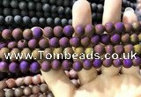 CAA1294 15.5 inches 8mm round matte plated druzy agate beads