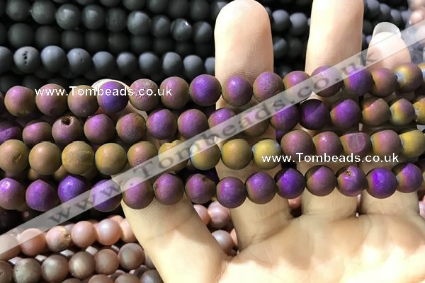 CAA1294 15.5 inches 8mm round matte plated druzy agate beads