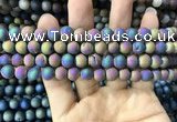 CAA1298 15.5 inches 8mm round matte plated druzy agate beads