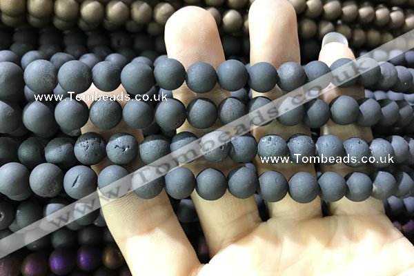 CAA1300 15.5 inches 8mm round matte plated druzy agate beads