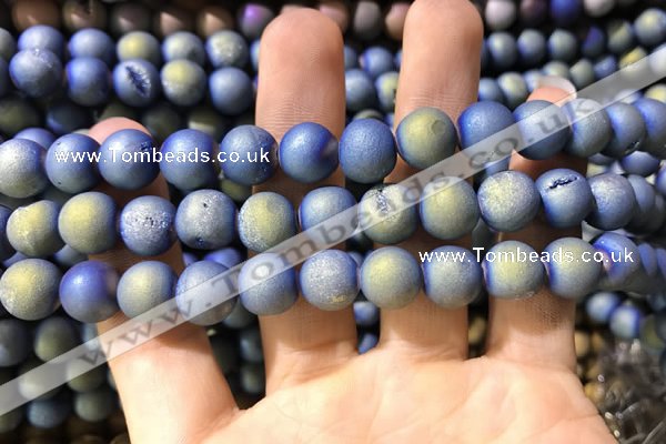 CAA1317 15.5 inches 10mm round matte plated druzy agate beads