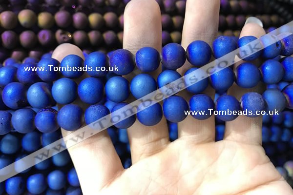 CAA1319 15.5 inches 10mm round matte plated druzy agate beads