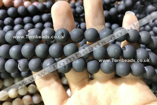 CAA1320 15.5 inches 10mm round matte plated druzy agate beads