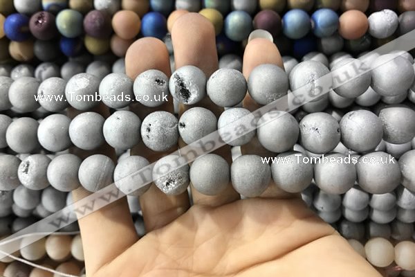 CAA1330 15.5 inches 12mm round matte plated druzy agate beads