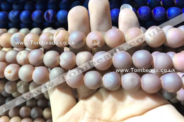 CAA1333 15.5 inches 12mm round matte plated druzy agate beads