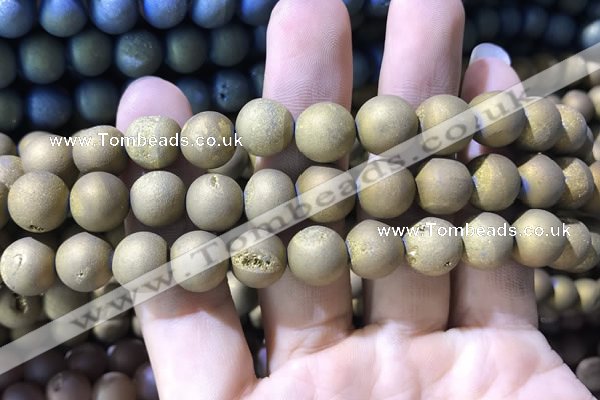 CAA1336 15.5 inches 12mm round matte plated druzy agate beads