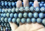 CAA1337 15.5 inches 12mm round matte plated druzy agate beads