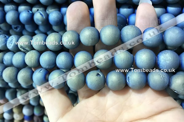 CAA1337 15.5 inches 12mm round matte plated druzy agate beads