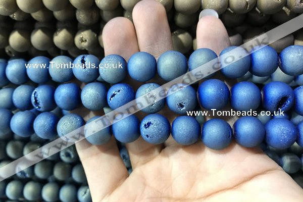 CAA1338 15.5 inches 12mm round matte plated druzy agate beads