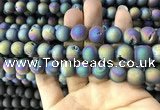 CAA1339 15.5 inches 12mm round matte plated druzy agate beads