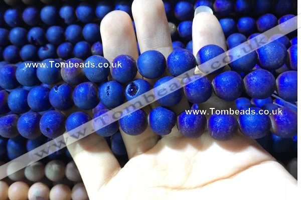 CAA1340 15.5 inches 12mm round matte plated druzy agate beads