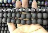 CAA1341 15.5 inches 12mm round matte plated druzy agate beads