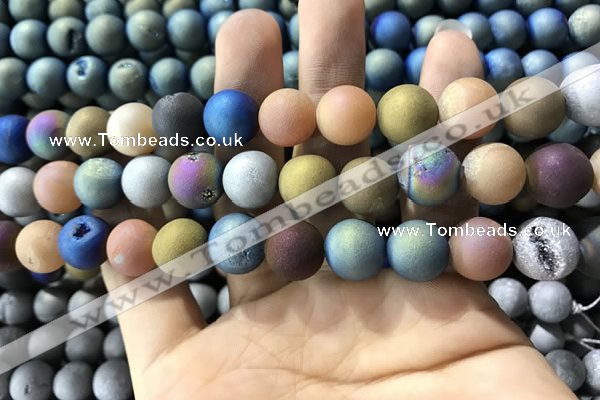 CAA1342 15.5 inches 12mm round matte plated druzy agate beads