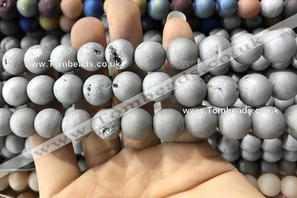 CAA1350 15.5 inches 14mm round matte plated druzy agate beads