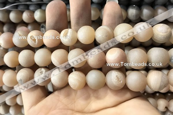 CAA1352 15.5 inches 14mm round matte plated druzy agate beads