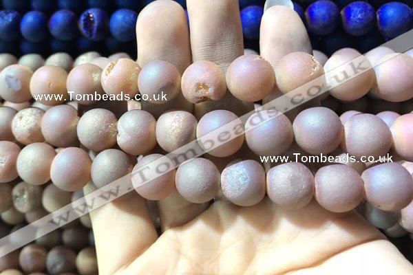 CAA1353 15.5 inches 14mm round matte plated druzy agate beads