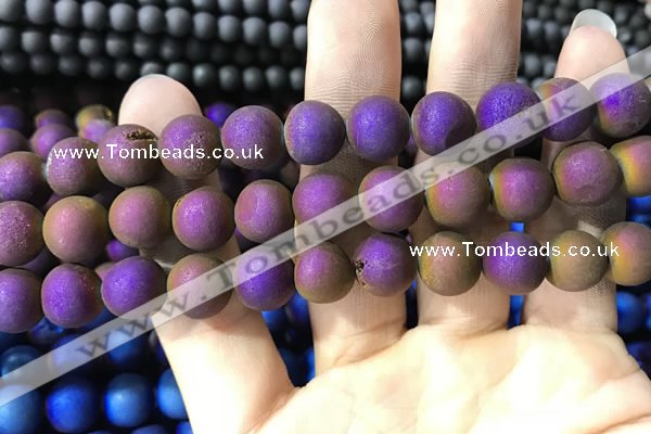 CAA1354 15.5 inches 14mm round matte plated druzy agate beads