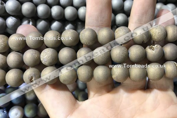 CAA1355 15.5 inches 14mm round matte plated druzy agate beads