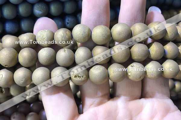 CAA1356 15.5 inches 14mm round matte plated druzy agate beads
