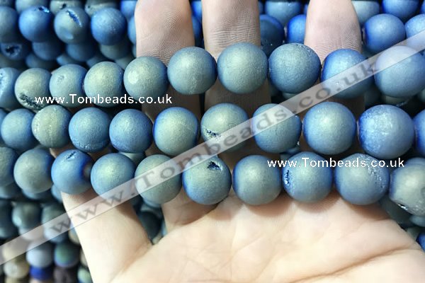 CAA1357 15.5 inches 14mm round matte plated druzy agate beads