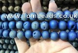 CAA1358 15.5 inches 14mm round matte plated druzy agate beads