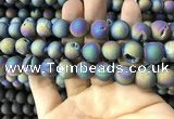 CAA1359 15.5 inches 14mm round matte plated druzy agate beads