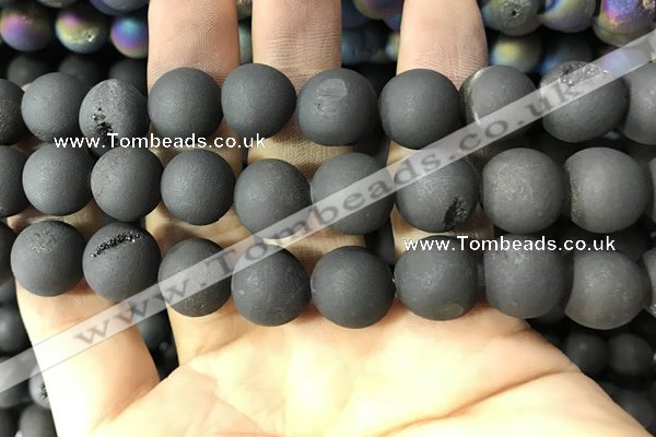 CAA1361 15.5 inches 14mm round matte plated druzy agate beads